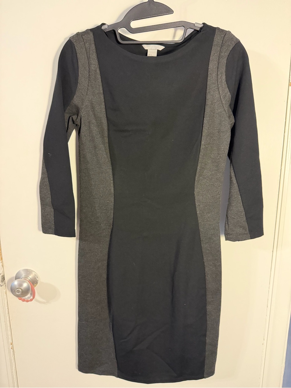 H&M Black and Charcoal Gray Paneled Long Sleeve Sheath Dress Small